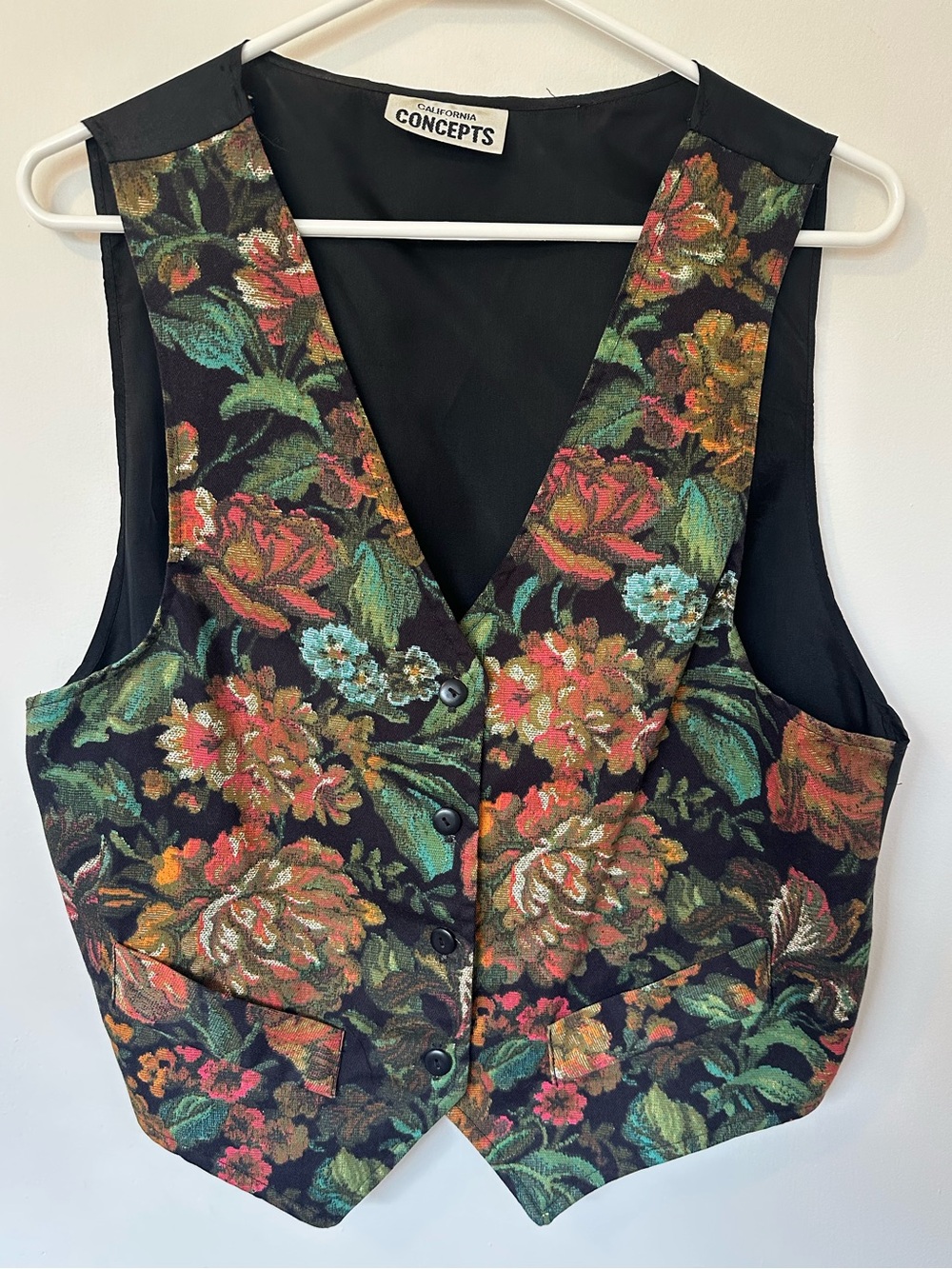 Black Floral V-Neck Women's Vest
